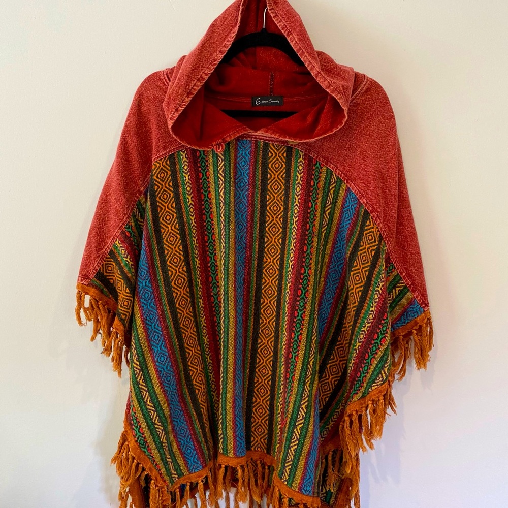 Boho Hippy Festival Poncho Hoodie